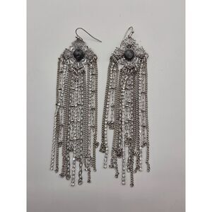 Shyanne Silver Rhinestone Waterfall Tasse Western Boho Statement Earrings